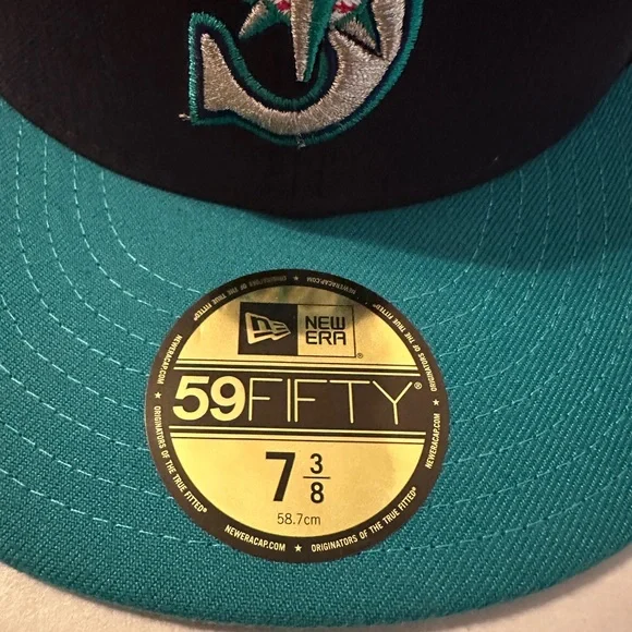 Seattle Mariners Hat Cap Fitted Mens 7 3/8 Navy Teal MLB Baseball New Era - Picture 2 of 8